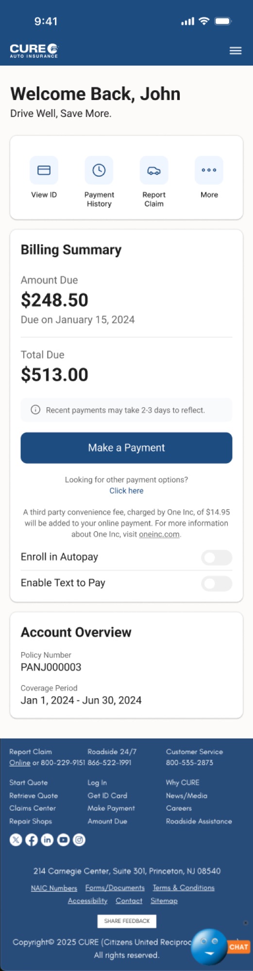 My Account home — mobile