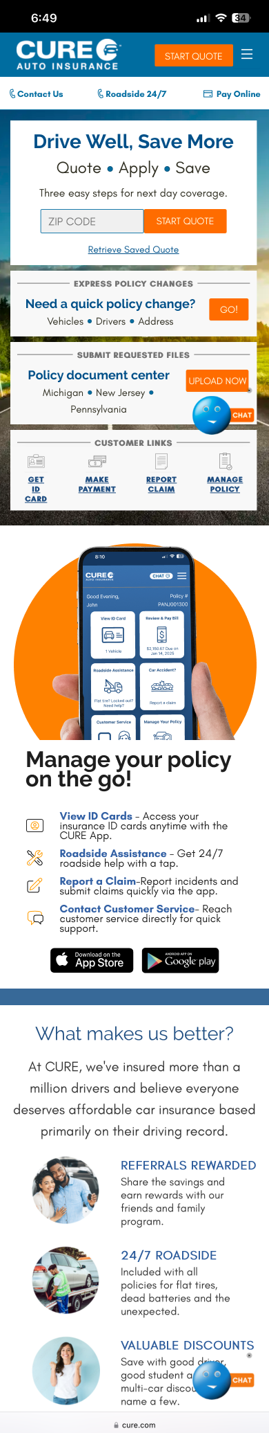 CURE website install — mobile breakpoint