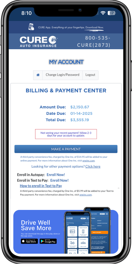 CURE app download — mobile screen