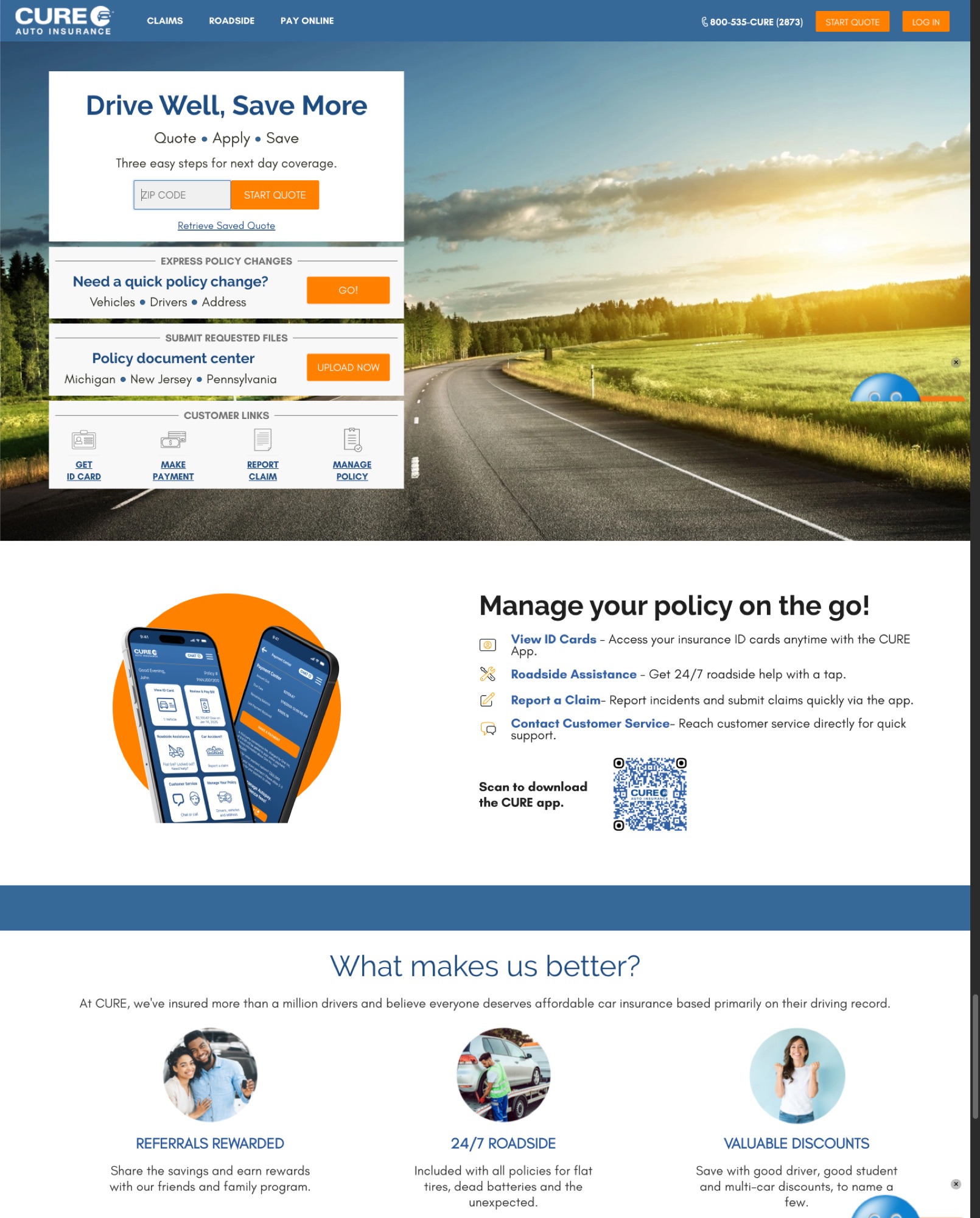 CURE website with app download section