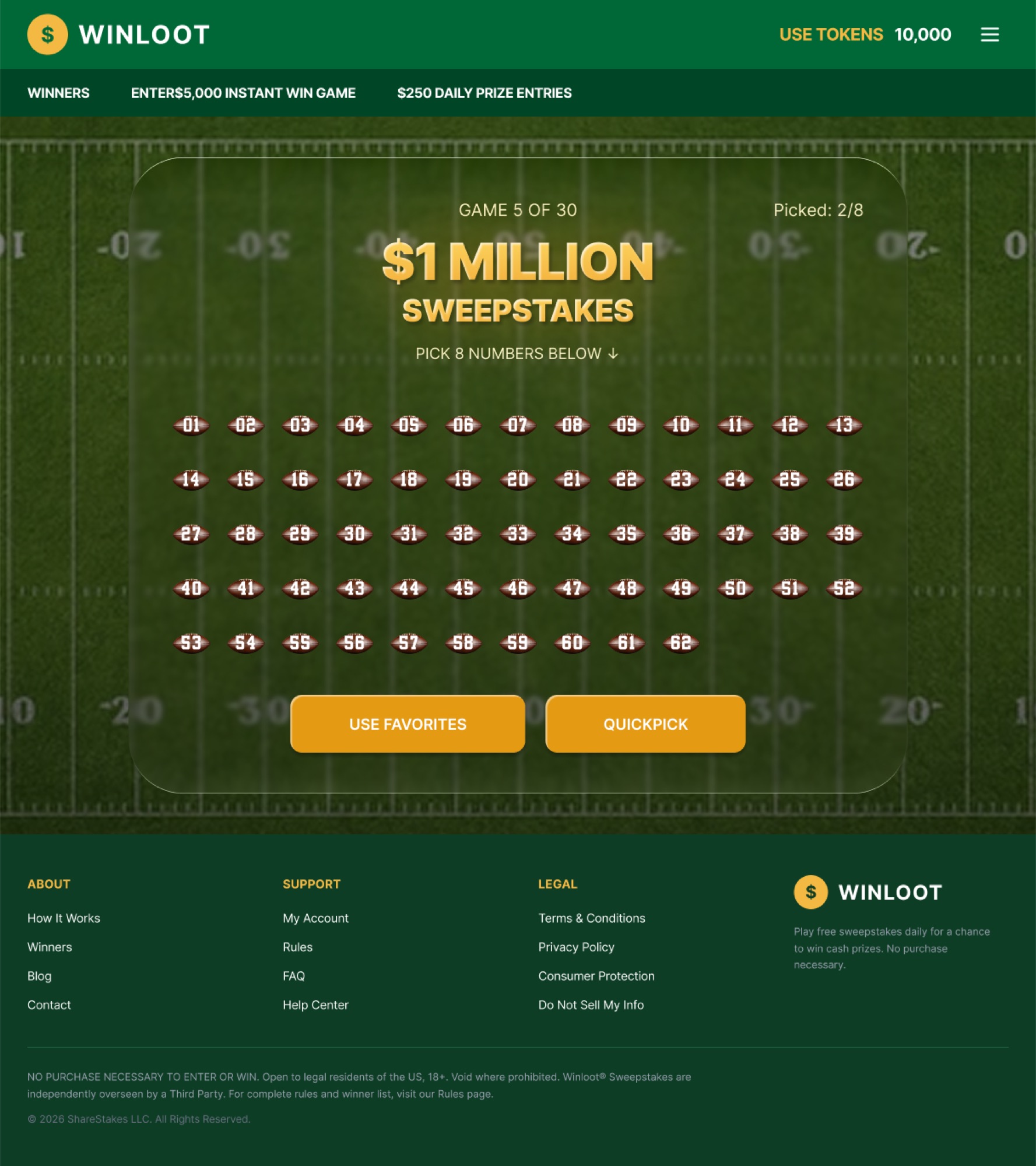 Winloot Pick 8 football theme